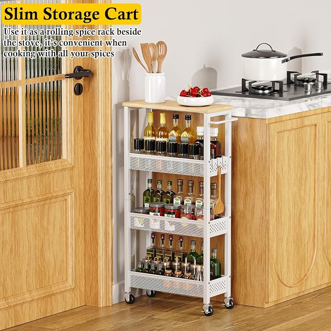 Utility Slim Storage Cart, 4 Tier Small Rolling Kitchen Laundry Room Cart - Image 9