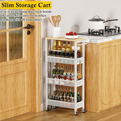 Utility Slim Storage Cart, 4 Tier Small Rolling Kitchen Laundry Room Cart - Image 9