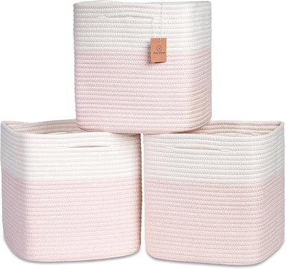 NaturalCozy 13 Inch Cube Storage Bins Cotton Rope Woven Baskets by NaturalCozy