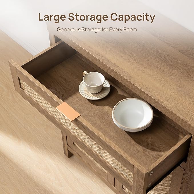 SICOTAS Sideboard Buffet Cabinet Set of 3, Rattan Credenza Storage Cabinet - Image 5