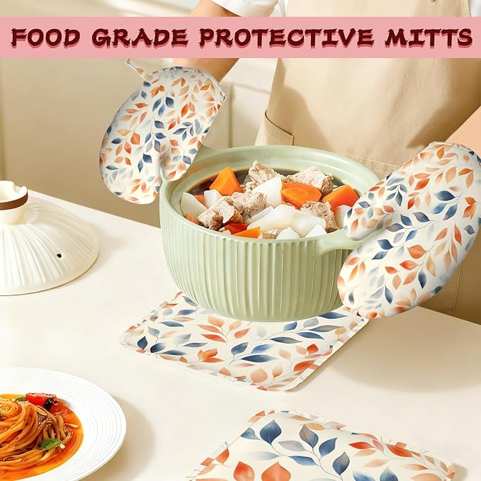 Autumn Leaves Heat-Resistant Silicone Oven Mitts and Pot Holder 4 Piece Set - Image 7