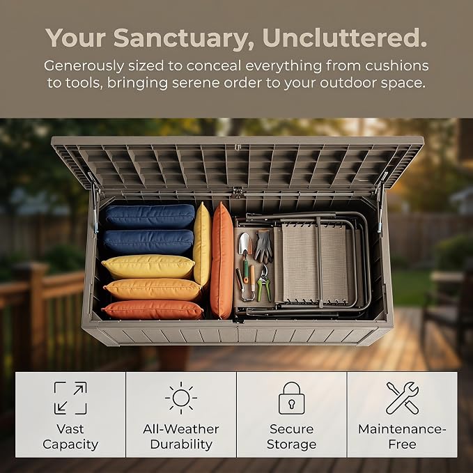 182 Gallon Outdoor Deck Storage Box, Large Waterproof Resin Patio Storage Box - Image 3