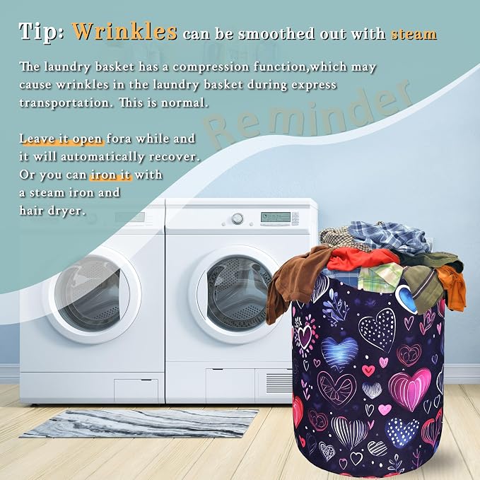 Hand Drawn Love Hearts Pattern Laundry Hamper - Image 6