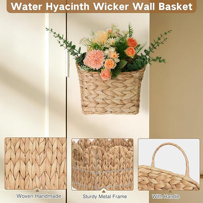 iEGrow Set of 2 Hanging Basket, Wicker Wall Basket Natural Water Hyacinth - Image 5