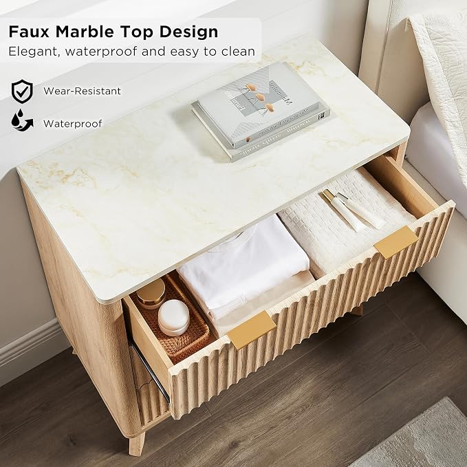 T4TREAM Fluted 3 Drawer Dresser, Curved Profile Design, Wood Drawer Organizer - Image 4