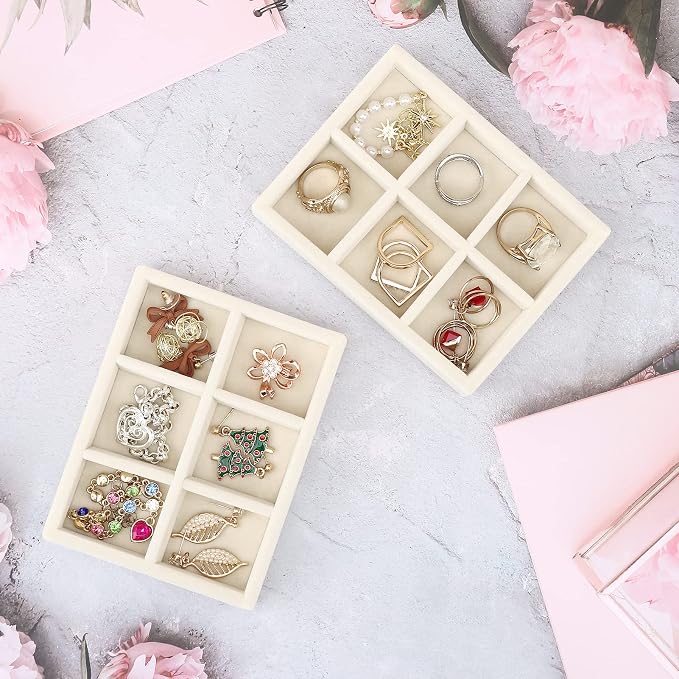 DesignSter Small Jewelry Tray-Ring Organizer 2PCS Premium Velvet Rings Earrings - Image 6