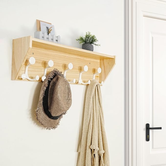 SKOLOO Wall Shelf with Hooks, 24-Inch Coat Rack Wall Mount with Shelf Organizer - Image 2