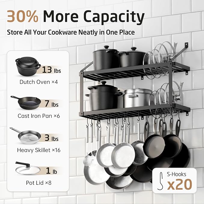 KES 150 lb High-Capacity Pot Rack Wall Mounted - Image 3