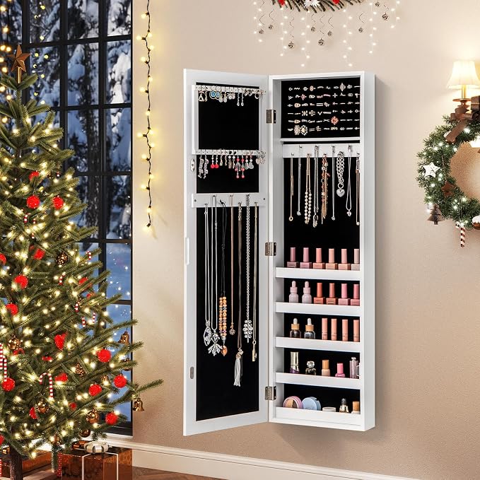Giantex Jewelry Armoire with Full Length Mirror, Wall and Door Mounted Jewelry - Image 2