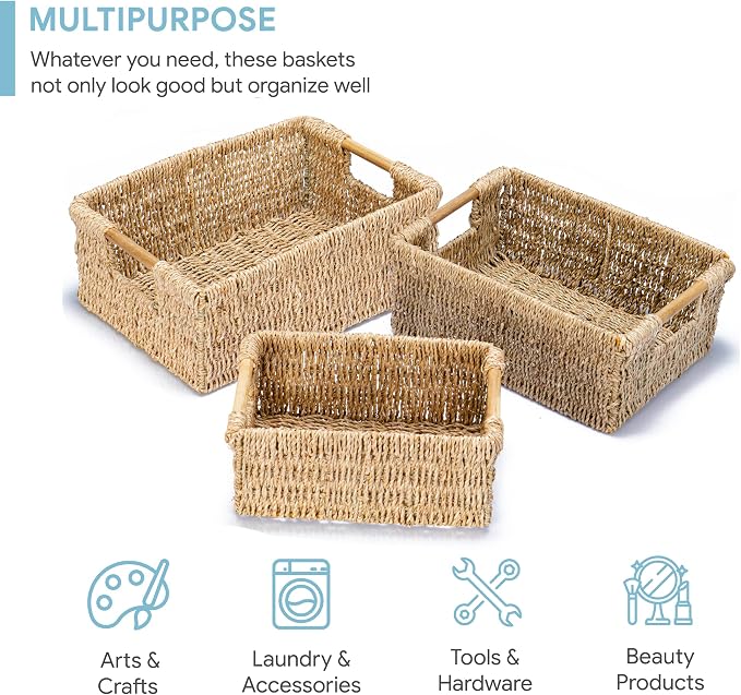 VATIMA Seagrass Baskets with Wooden Handles - Image 3