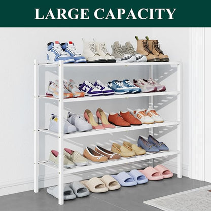 Smiry Bamboo Shoe Rack for Closet, 4 Tier Long Wooden Stackable Shoe Organizer - Image 4