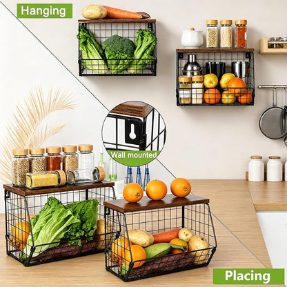 2 Tier Fruit Basket for Kitchen Counter, Hanging Fruit Baskets for Kitchen - Image 5