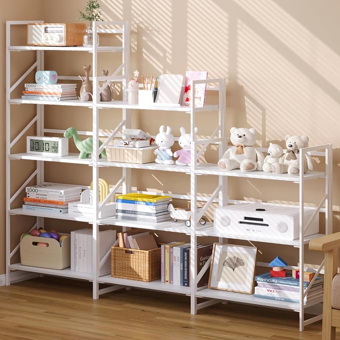 JSB No Assembly Folding Bookshelf, 5 Tier Industrial Metal Book Shelf - Image 5