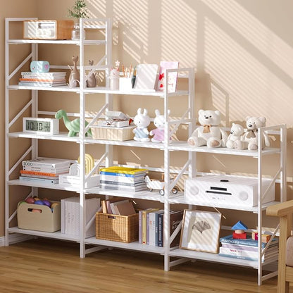 JSB No Assembly Folding Bookshelf, 5 Tier Industrial Metal Book Shelf - Image 5