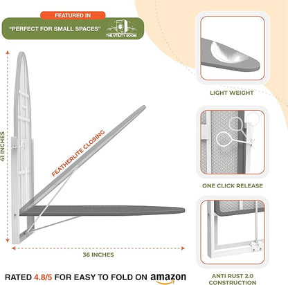 Xabitat Wall Mounted Ironing Board, 36.2" X 12.2" Compact Mount Fold Down Iron - Image 4