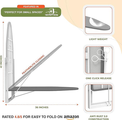 Xabitat Wall Mounted Ironing Board, 36.2" X 12.2" Compact Mount Fold Down Iron - Image 4