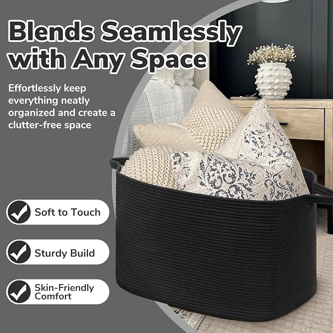 Goodpick Extra Large Storage Basket, 23.6" x 15.7" x 13.8" Rectangle Cotton - Image 5