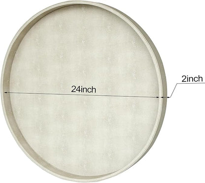 HofferRuffer Large Round Serving Tray 24'', Elegant Faux Leather Circle Ottoman - Image 2