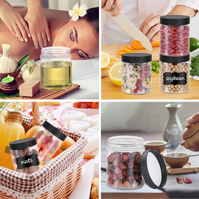 48PCS 8OZ Plastic Jars with Screw On Lids, Labels Refillable Empty Round Slime - Image 5