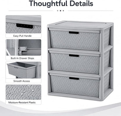3-Drawer Wide Plastic Storage Cabinet, Smooth Glide Bins, Lightweight Tower - Image 4