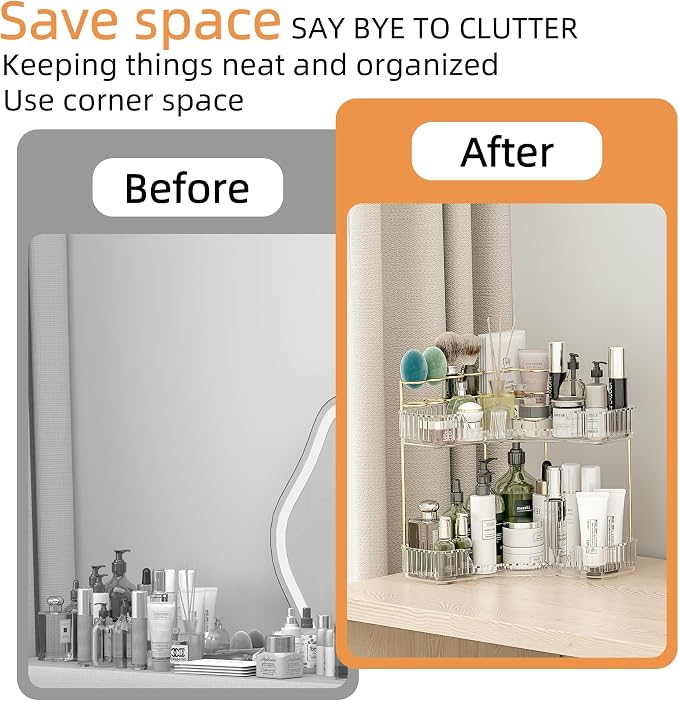 Makeup Organizer Countertop 2 Tier, Corner Bathroom Countertop Organizer - Image 4