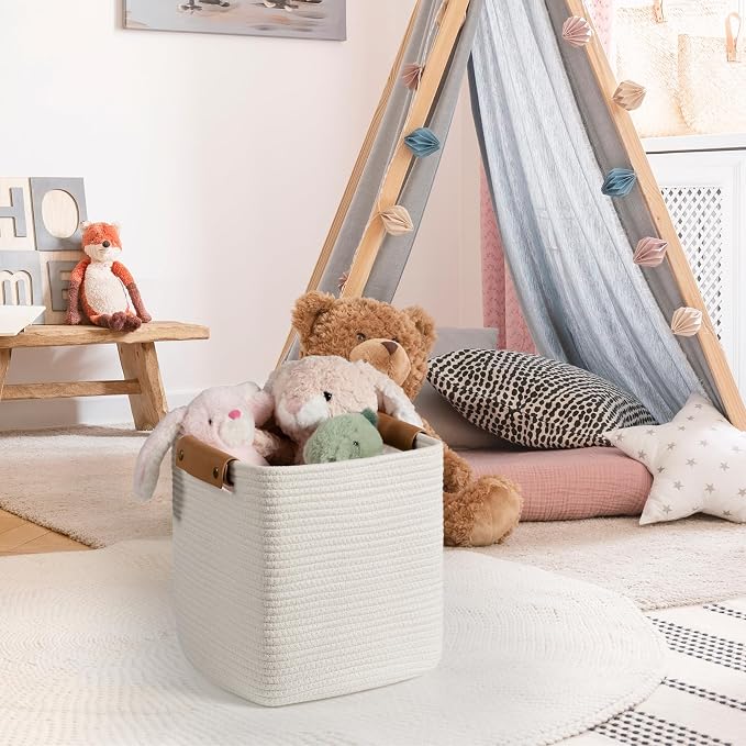 danpinera Set of 3 11 Inch Storage Baskets, Cube Storage Bins, Square Cotton - Image 8