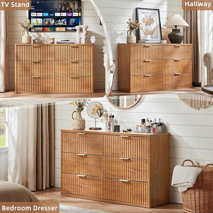 LEYAOYAO Fluted 6 Drawers Dresser, Curved Profile Design, Dresser TV Stand - Image 7