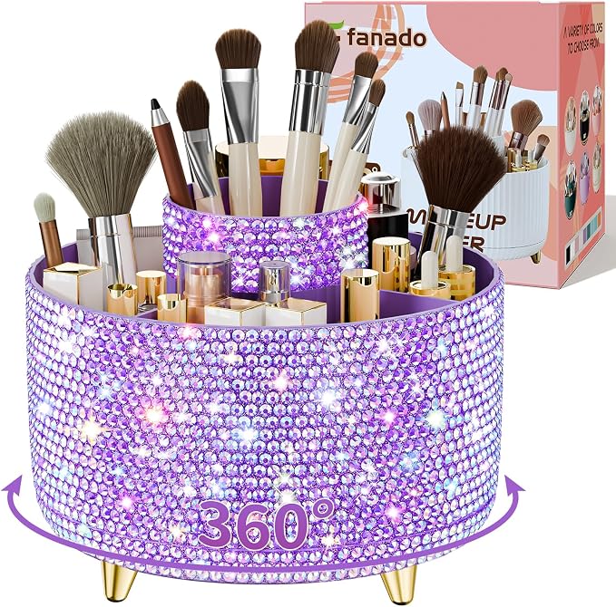 fanado Bling 360° Rotate Makeup Brush Holder Organizer, Makeup Organizers by Unknown