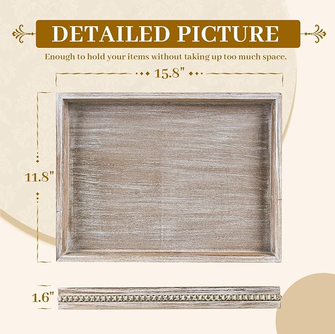 MAONAME Wood Serving Tray, Farmhouse Wooden Tray - Image 2