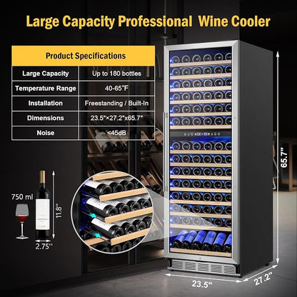 Wine Cooler Refrigerator 24 Inch, 180 Bottles Large Wine Fridge Dual Zones - Image 7