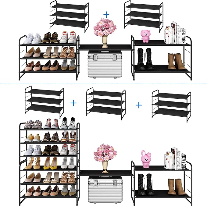 Simple Trending 3 Tier Stackable Shoe Rack, Expandable Adjustable Fabric Shoe - Image 6