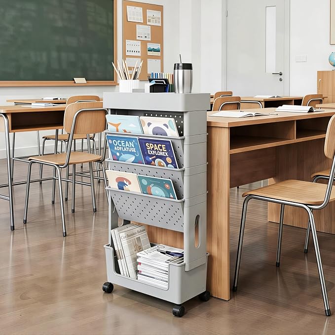5-Tier Rolling Bookshelf Magazine Rack - Image 4