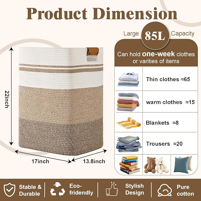 Laundry Hamper, 85L Tall Laundry Basket - Image 3