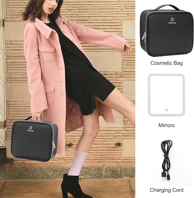 Relavel Travel Makeup Bag With LED Mirror, Cosmetic Train Case with Light up - Image 6