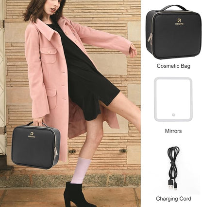 Relavel Travel Makeup Bag With LED Mirror, Cosmetic Train Case with Light up - Image 6