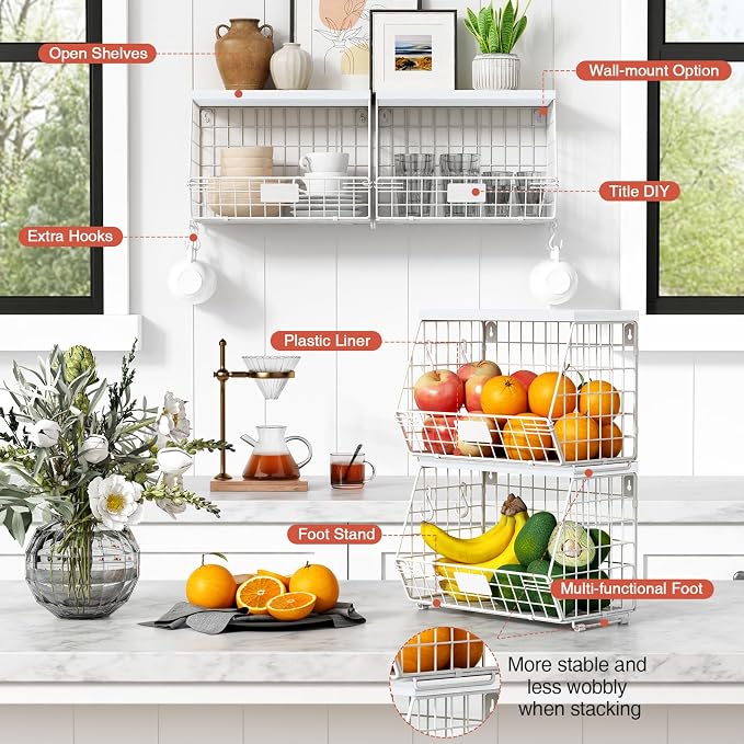 Goozii Wall Mount Bathroom Storage Basket, Fruit Produce and Vegetable Baskets - Image 6