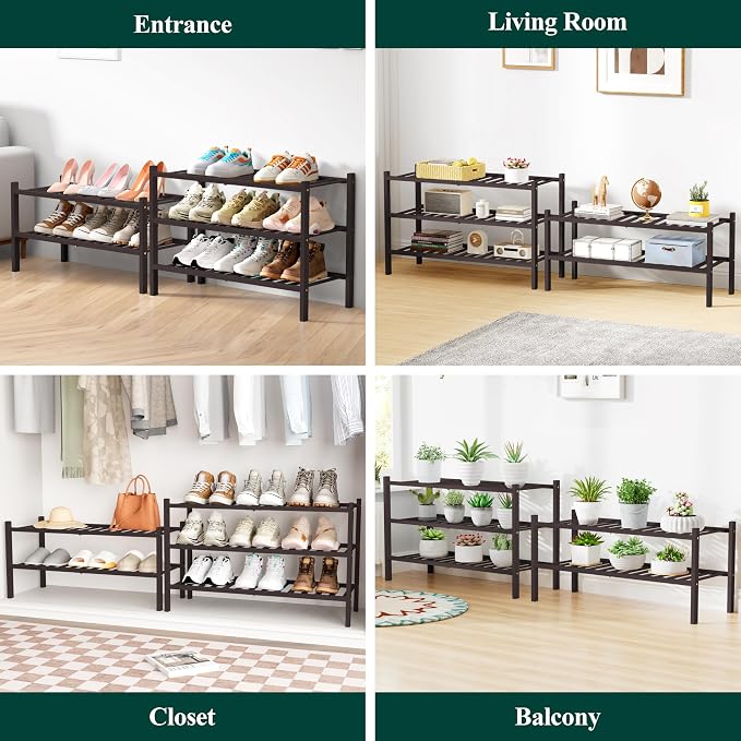 Smiry Bamboo Shoe Rack for Closet, 2 Tier Wooden Stackable Shoe Organizer - Image 7