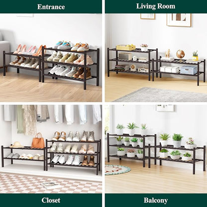 Smiry Bamboo Shoe Rack for Closet, 2 Tier Wooden Stackable Shoe Organizer - Image 7