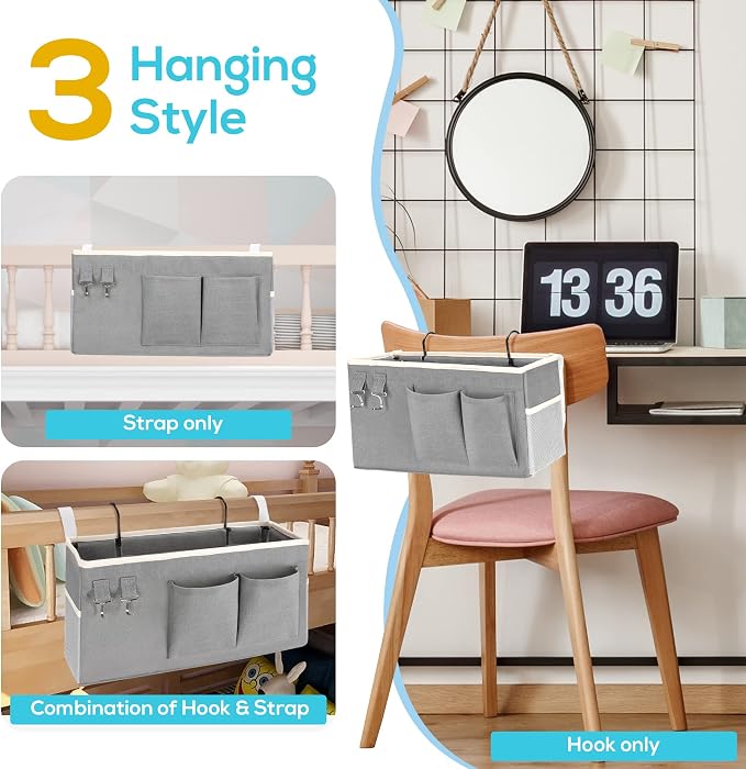 3pcs Bedside Caddy Hanging Storage Bag, Water Cup Holders, Organizer Baskets - Image 4