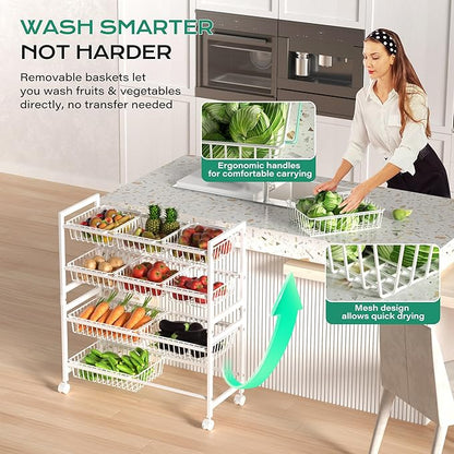 Cinati 4-Tier Snack Cart with Wheels, Rolling Pantry Storage Cart with 10 Wire - Image 5