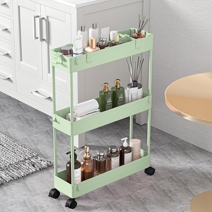 SPACELEAD Slim Storage Cart 3 Tier, Bathroom Organizer Rolling Utility by Home
