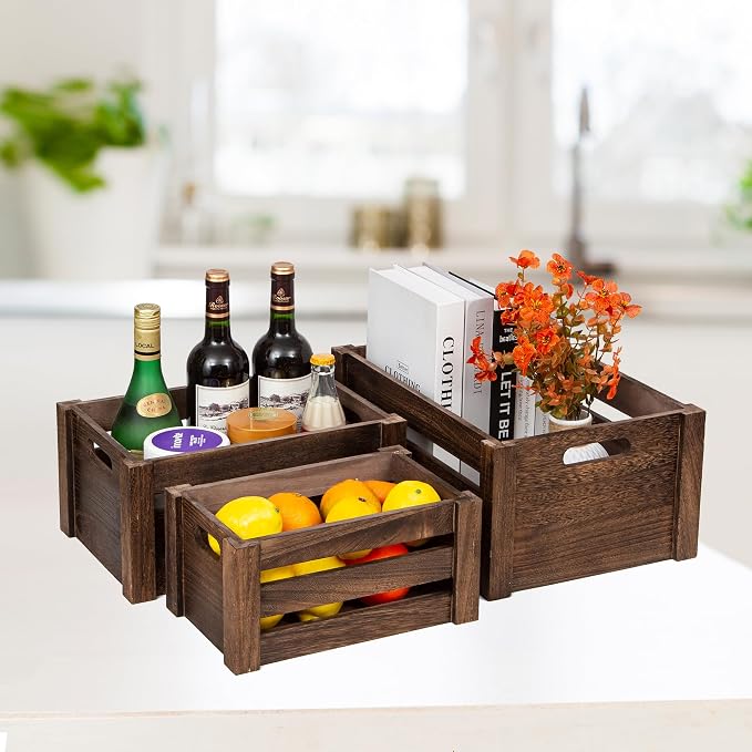 Set of 3 Nesting Wooden Crates, Small Rustic Farmhouse Wood Storage Boxes - Image 8