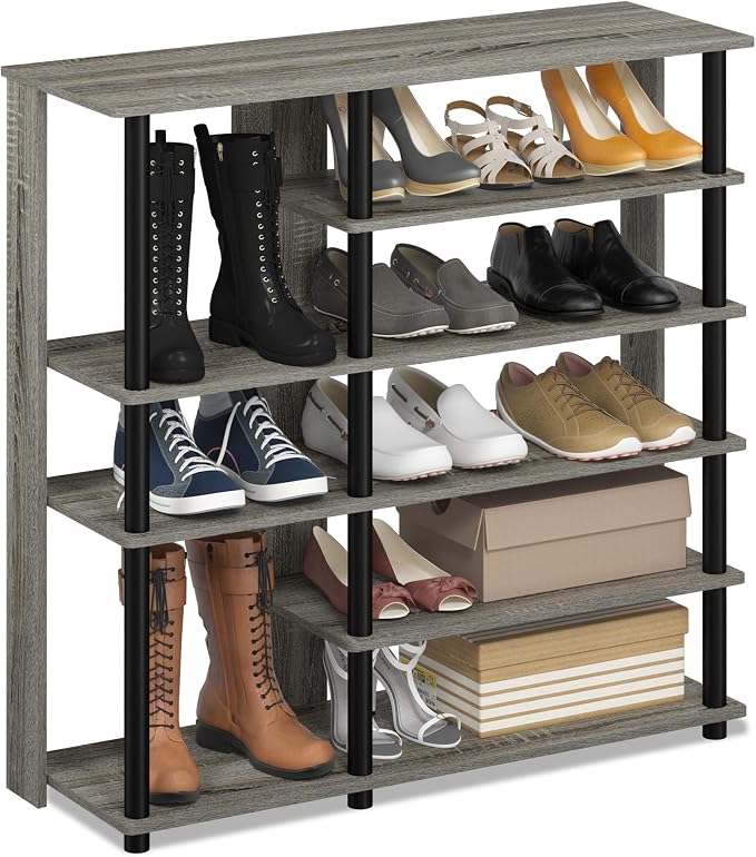 Furinno Turn-N-Tube Multi Storage Shoe Rack, 35.2"W 6-Tier, French Oak by Furinno-FitsYourSpaceFitsYourBudget