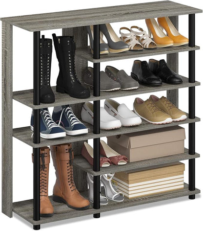 Furinno Turn-N-Tube Multi Storage Shoe Rack, 35.2"W 6-Tier, French Oak by Furinno-FitsYourSpaceFitsYourBudget