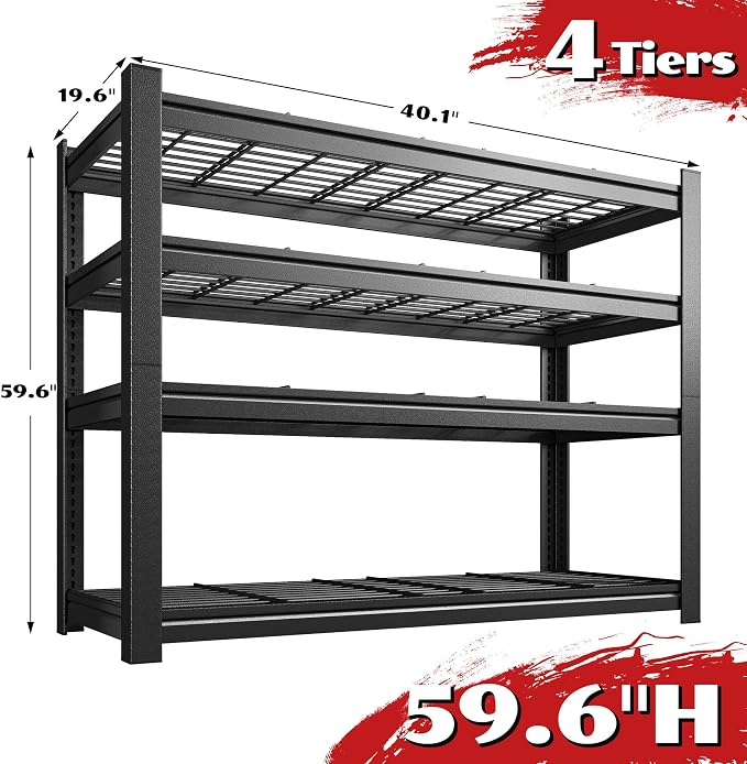 40.1" W Garage Shelving 4 Tier Heavy Duty Shelving 2280LBS Adjustable Garage - Image 2