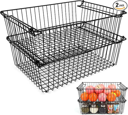 Set of 2 Stackable XXL Wire Baskets by Unknown