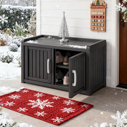 2-Tier Storage Bench, Waterproof UV-Resistant Outdoor Shoe Storage Cabinet - Image 6