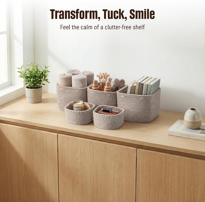 5-Pack Storage Cubes Woven Rope Baskets, 2 Sizes Organizer Bins | Ideal - Image 5
