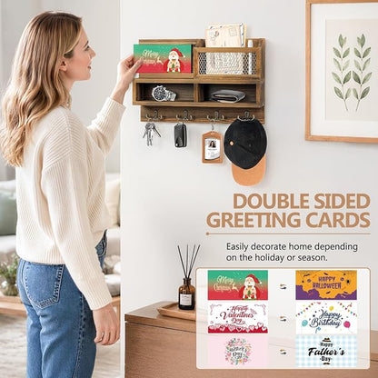 Key Holder Wall Mount, Wooden Mail and Key Organizer - Image 2