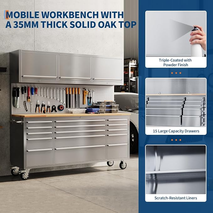 GarveeTech 72-Inch Heavy-Duty Rolling Tool Chest & Mobile Workbench, 15 Drawers - Image 4